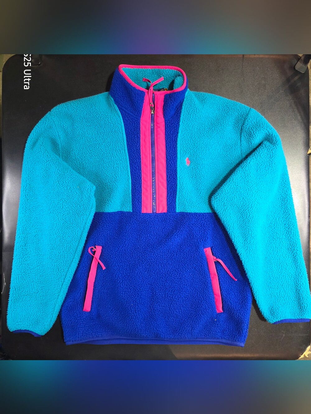 Polo Ralph Lauren Men’s M Colorblock Fleece Quarter Zip Pullover Teal Blue Pink